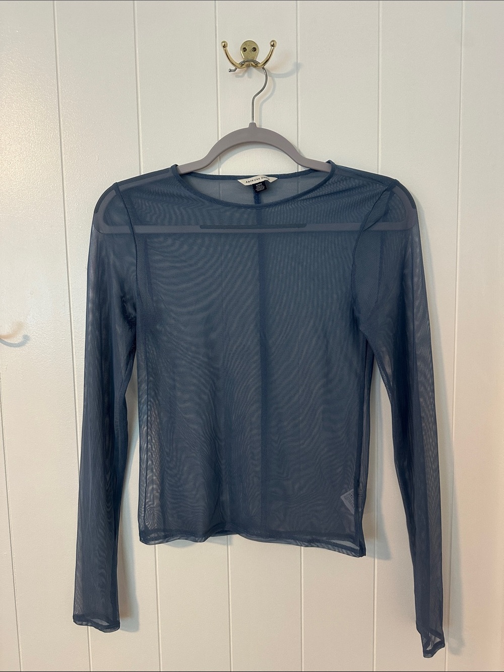 American Eagle Blue Sheer Mesh Long Sleeve Top